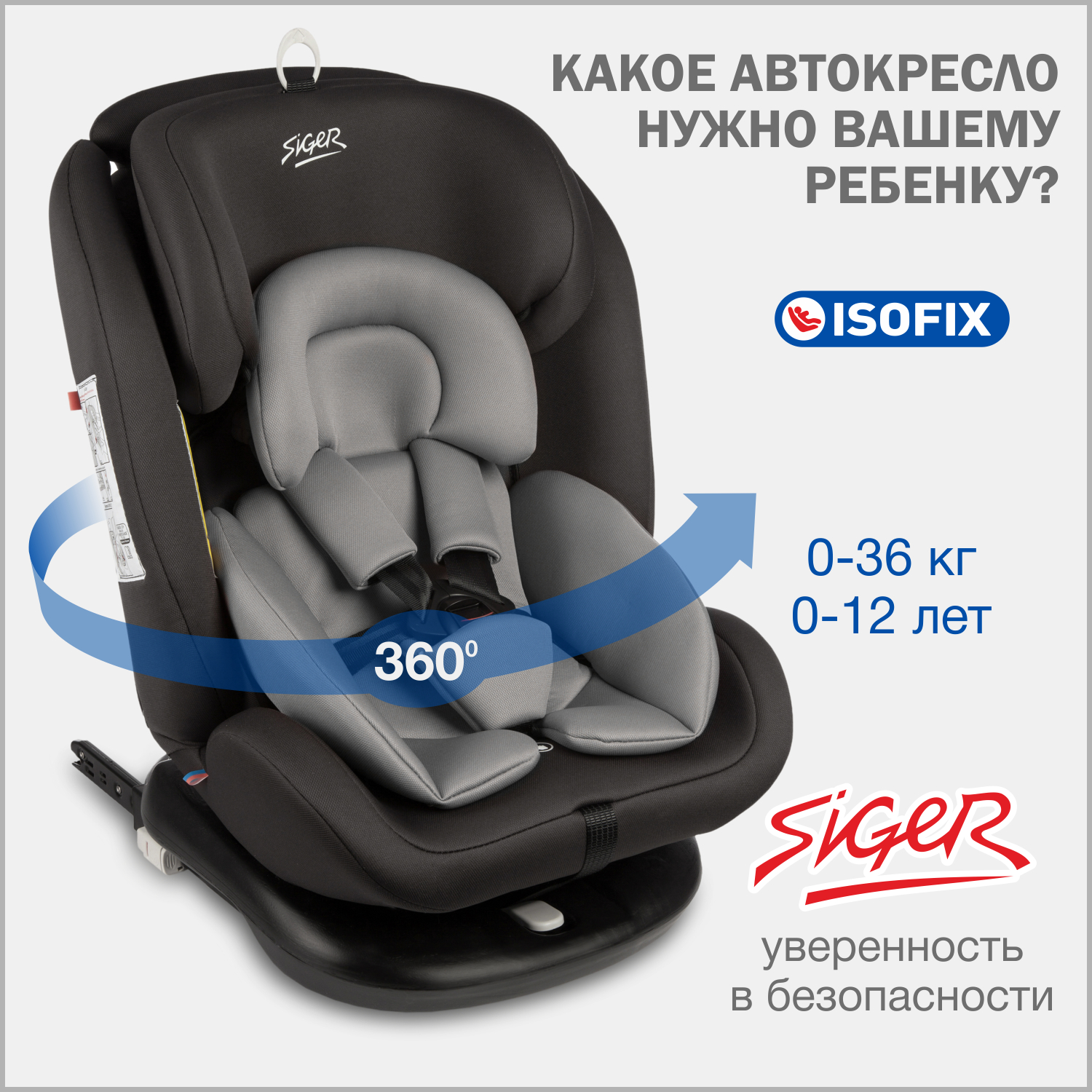 Автокресло SIGER 0+/1/2/3 (0-36 кг) - фото 1