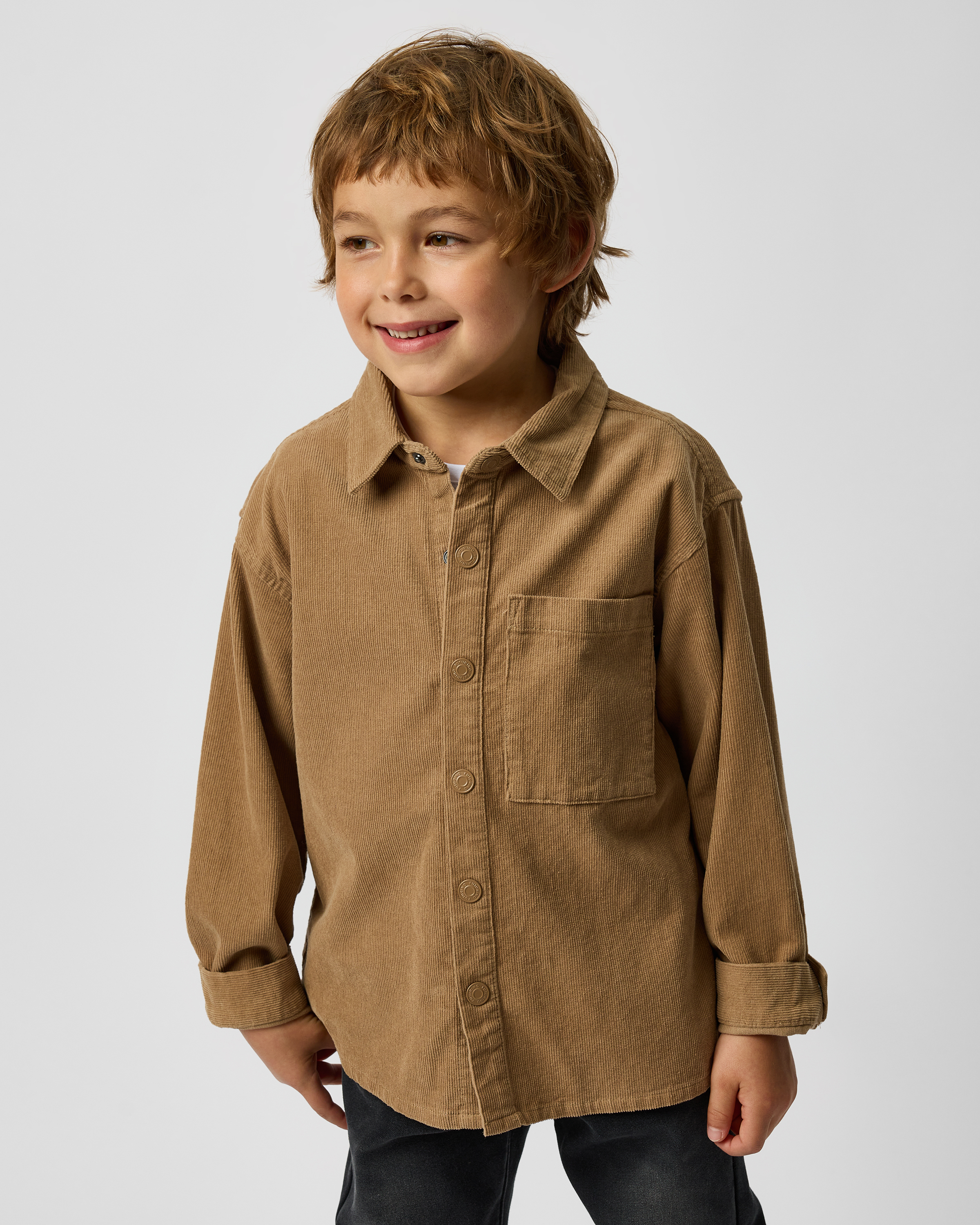 Изображение товара Вельветовая рубашка для мальчика Futurino 122 бежевый 100% хлопок с воротником на кнопках