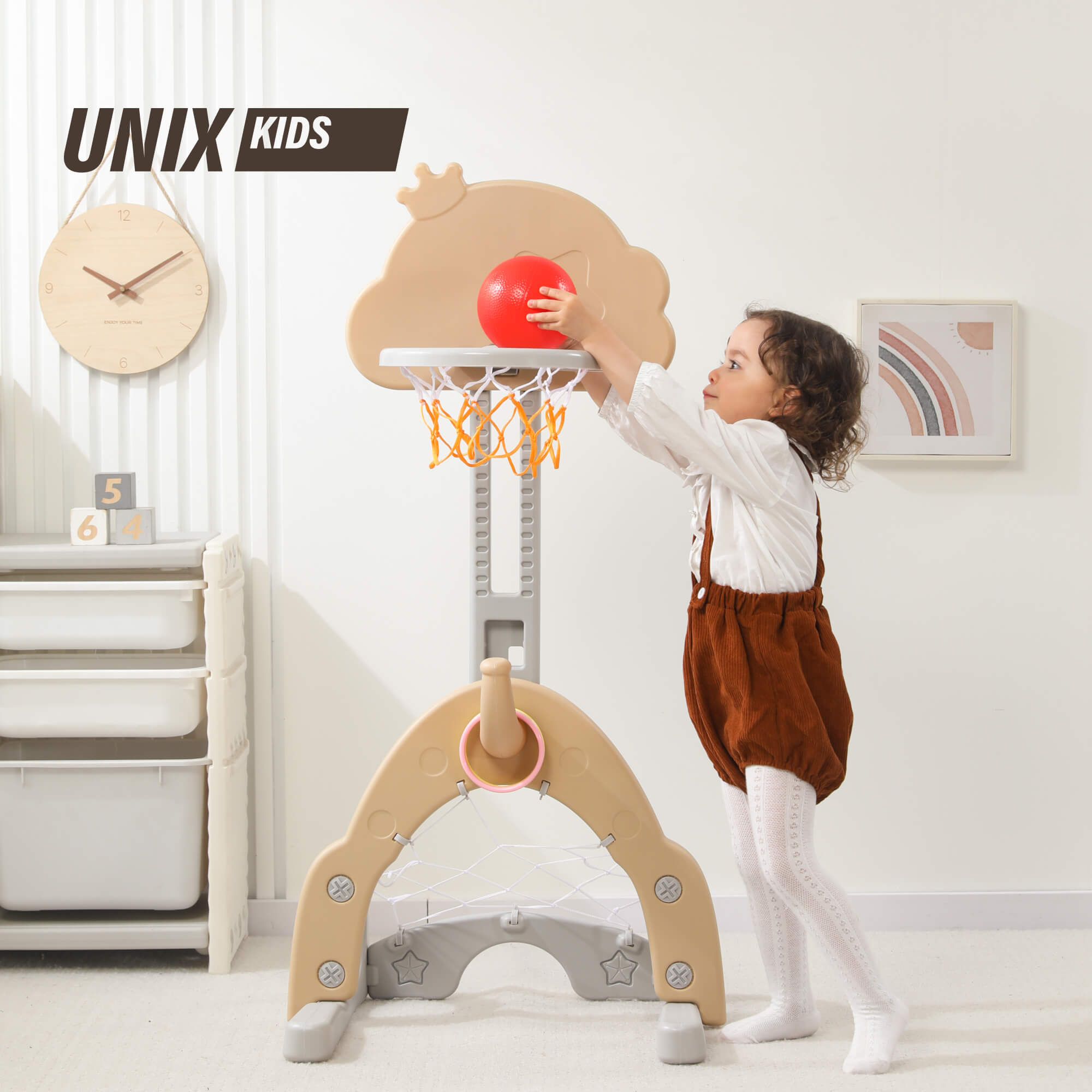 Баскетбольная стойка детская UNIX Kids Star сamel 2в1 для дома и улицы хоккейные футбольные ворота - фото 1