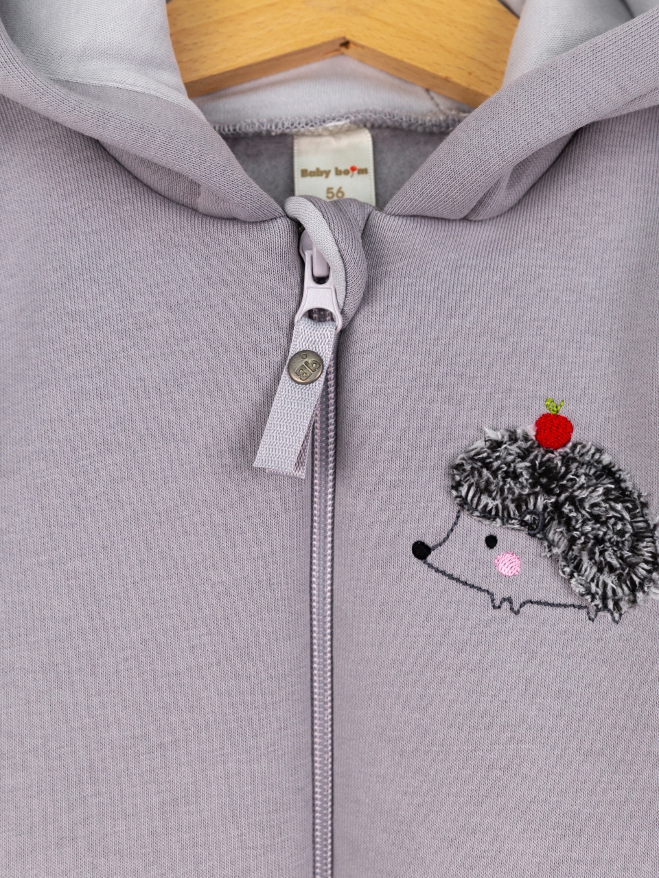 Комбинезон утепленный Baby boom К394/1-Ф аппликация ёжик светло-серый - фото 3