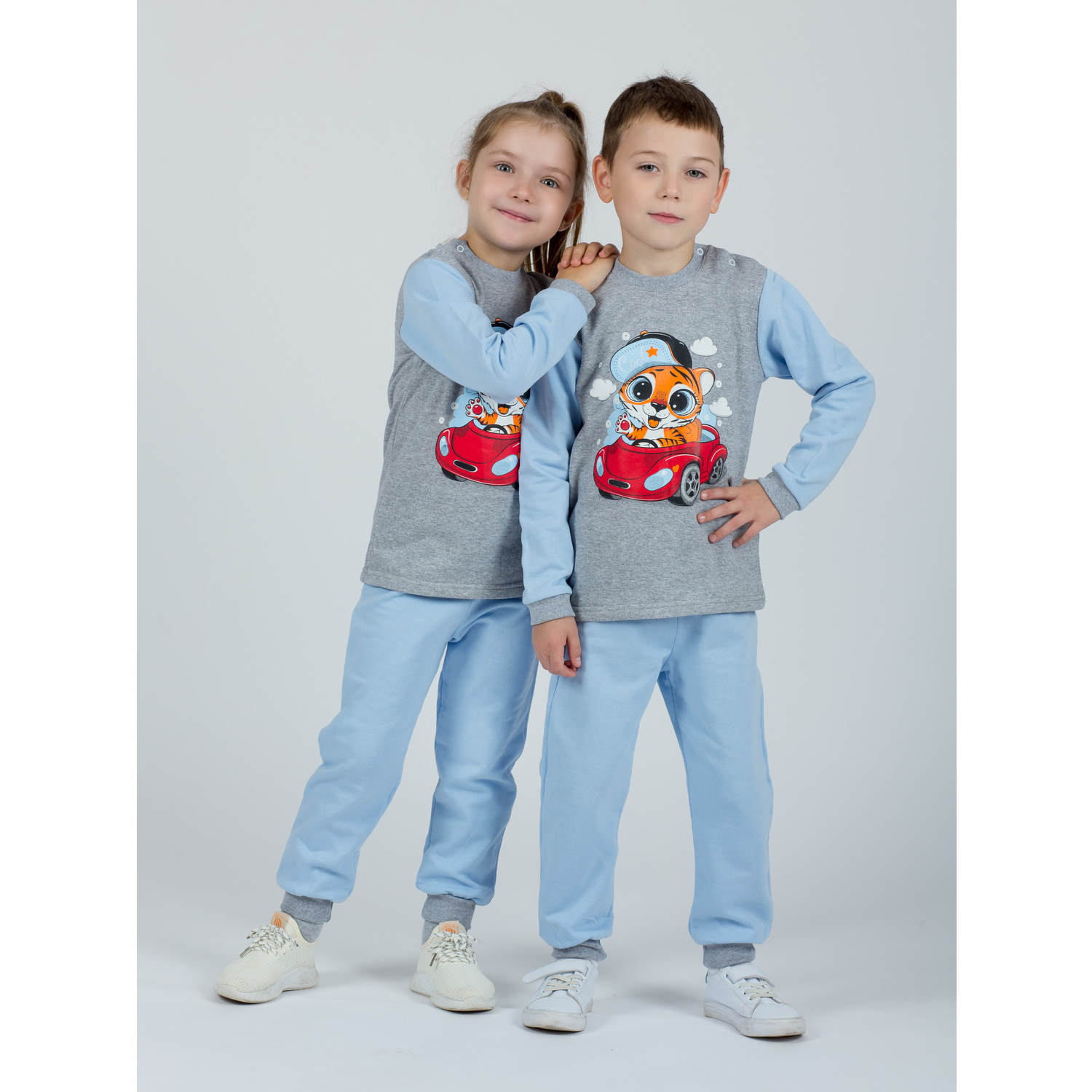 Костюм KiMMi co К-1408751 голубой меланж тигренок машина - фото 2