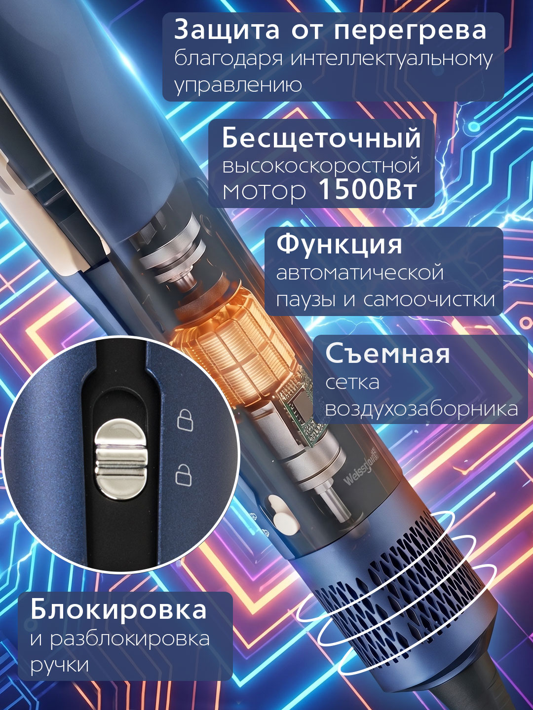 Фен стайлер выпрямитель для волос ENDEVER Aurora-488 1500 Вт LED-дисплей ионизация бесщеточный мотор - фото 7