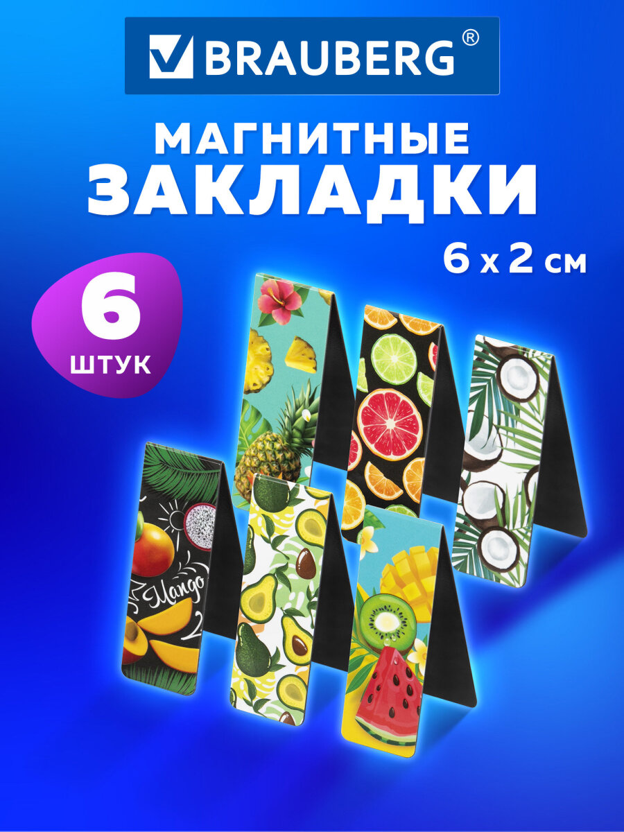 Магнитная закладка Brauberg 6 шт. - фото 1