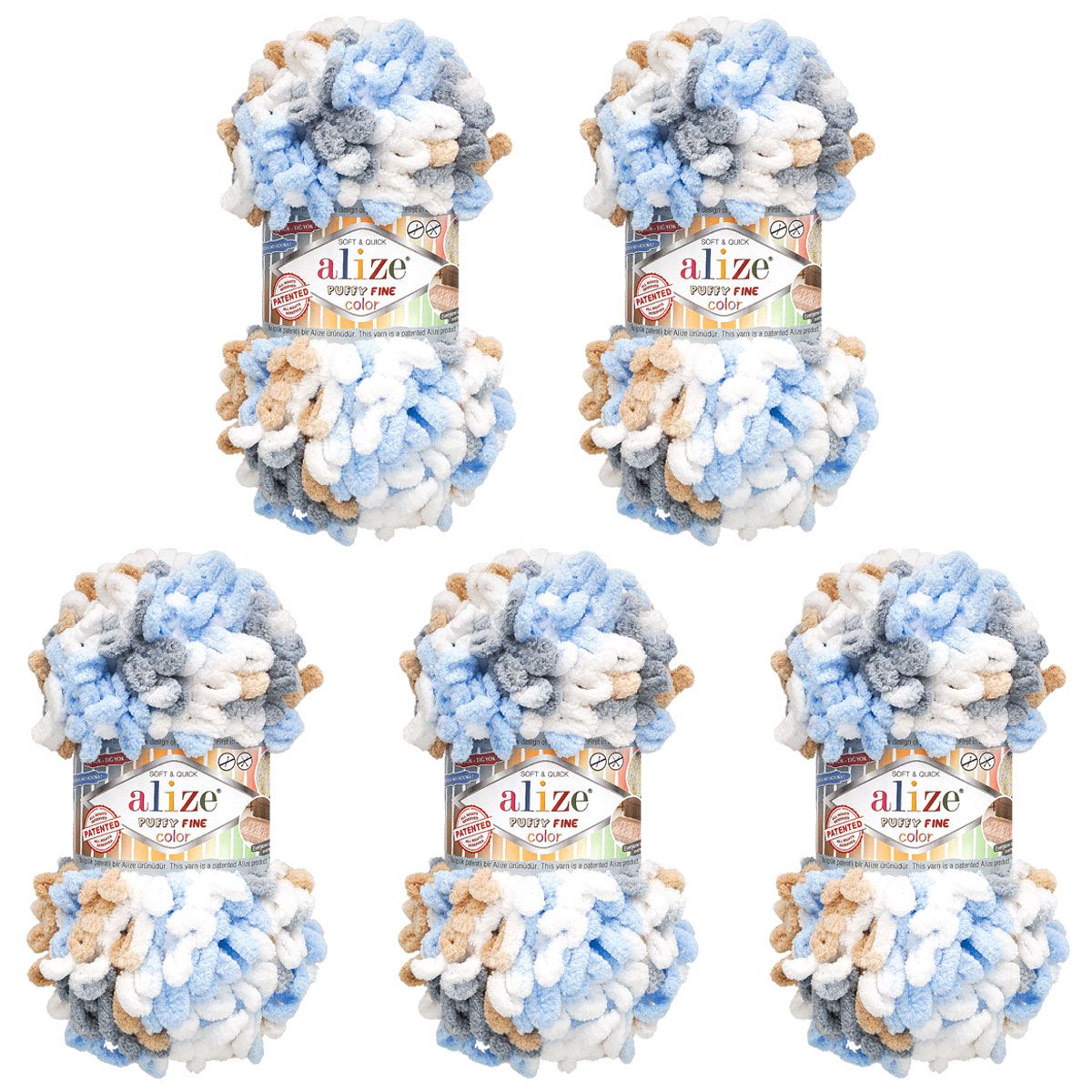Пряжа для вязания Alize puffy fine color 100 г 14.5 м микрополиэстер плюшевая мягкая 5946 секционный 5 мотков - фото 5