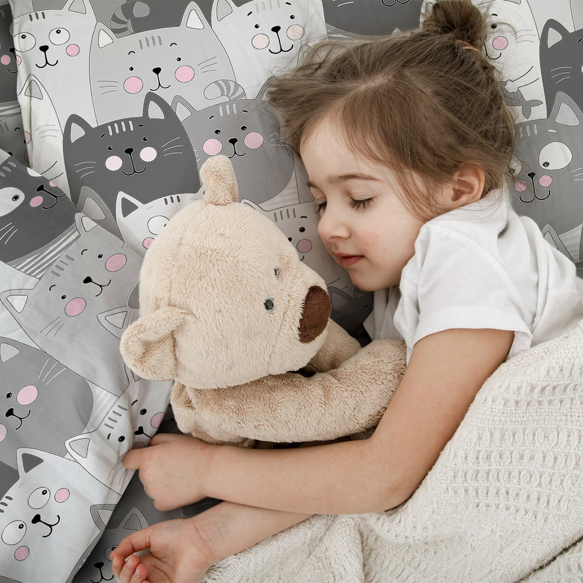 Комплект постельного белья TEO kids Серые котики 1.5-спальный наволочка 50х70 рисунок 5236-1 - фото 4