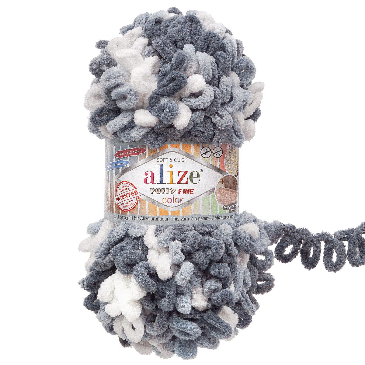 Пряжа для вязания Alize puffy fine color 100 г 14.5 м микрополиэстер плюшевая мягкая 5925 секционный 5 мотков - фото 7