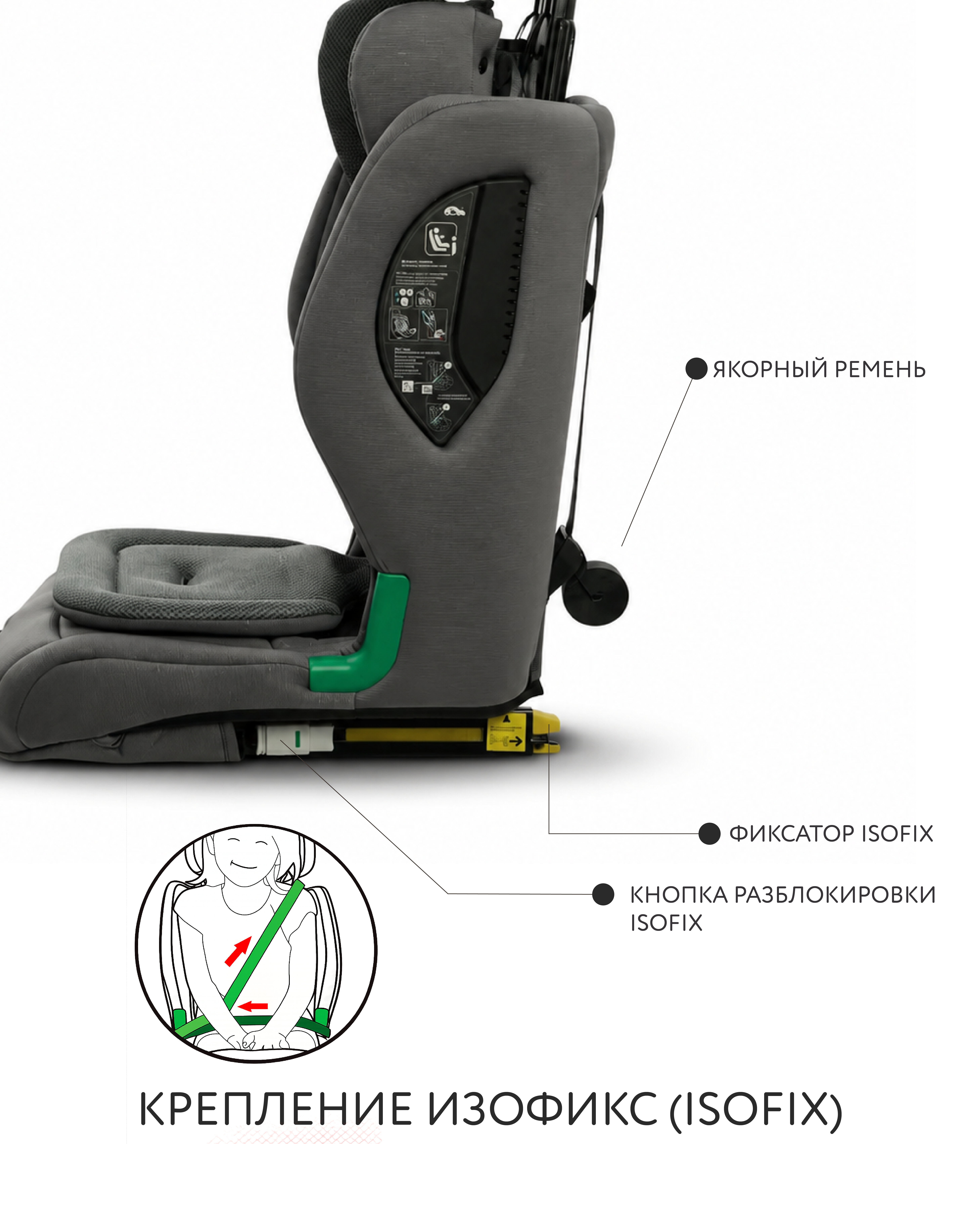 Автокресло BabyGo Flex Isofix 1/2/3 (9-36 кг) серый - фото 4