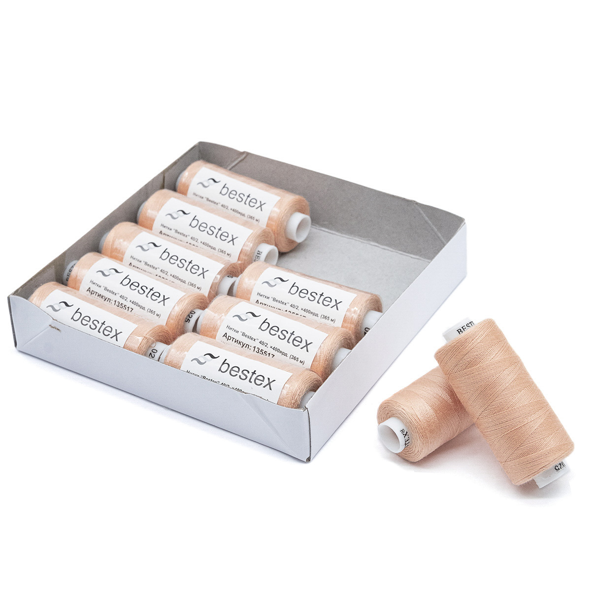Нитки Bestex 40/2 400 ярд 10шт 025 темный кремово-бежевый - фото 9