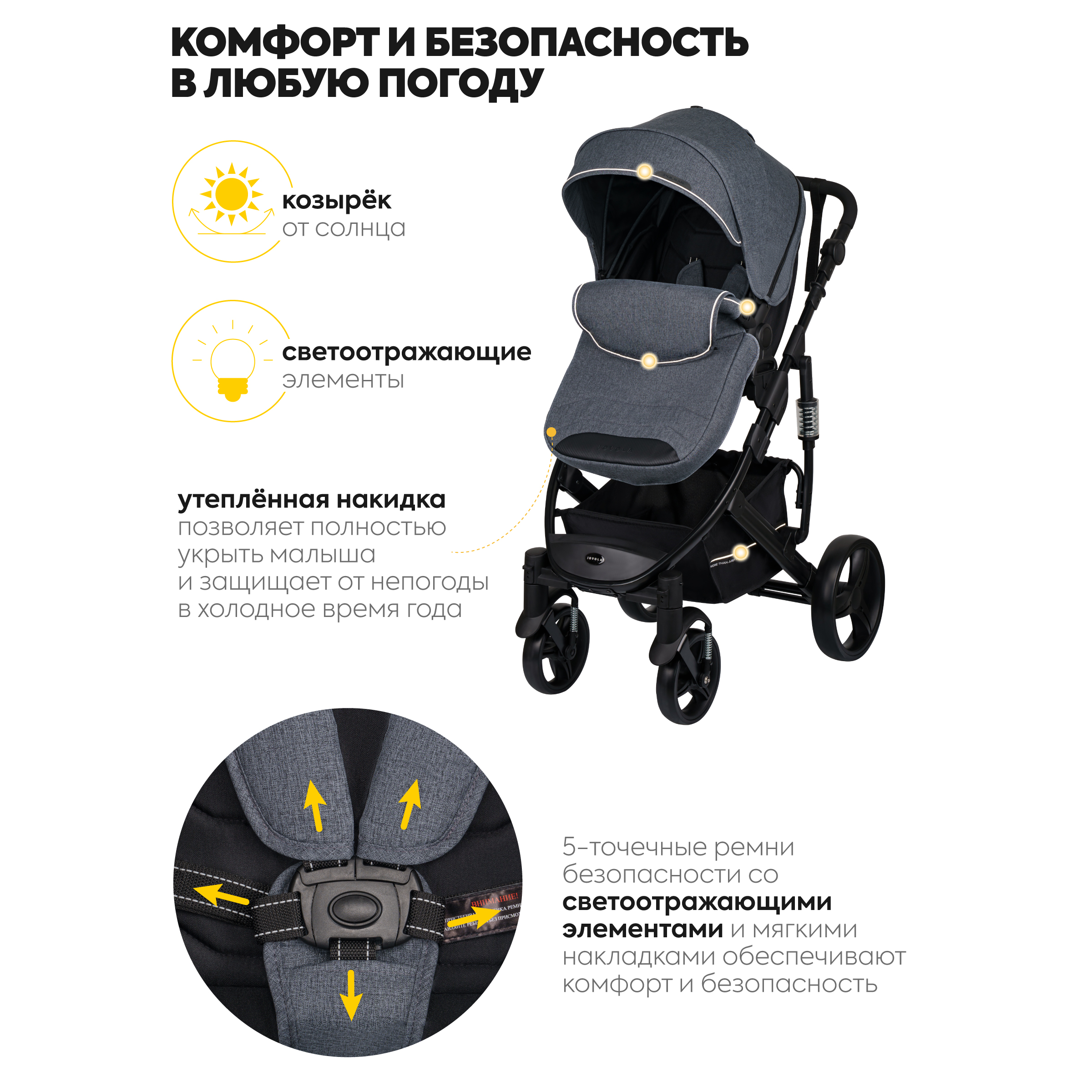 Коляска трансформер JOVOLA PULSAR темно-серый - фото 6