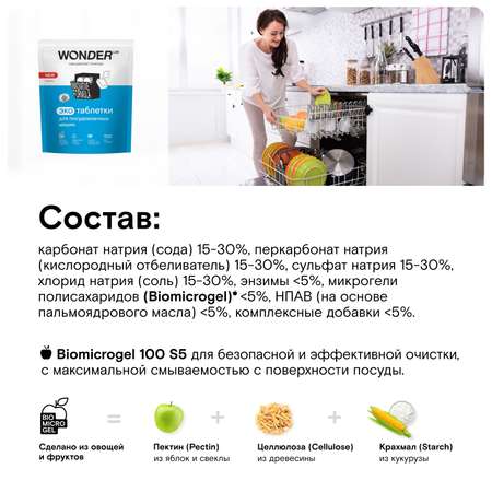 Таблетки для посудомоечных машин Wоnder Lab Эко 100шт