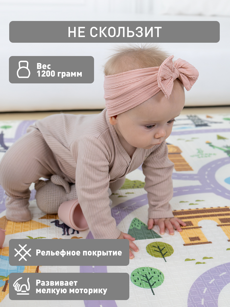 Коврик детский для ползания METOMI Яркие дороги/Зоопарк - фото 6