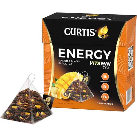 Чай черный Curtis Energy 15 пирамидок с ароматом манго кусочками имбиря и витаминами В1 В3 В5