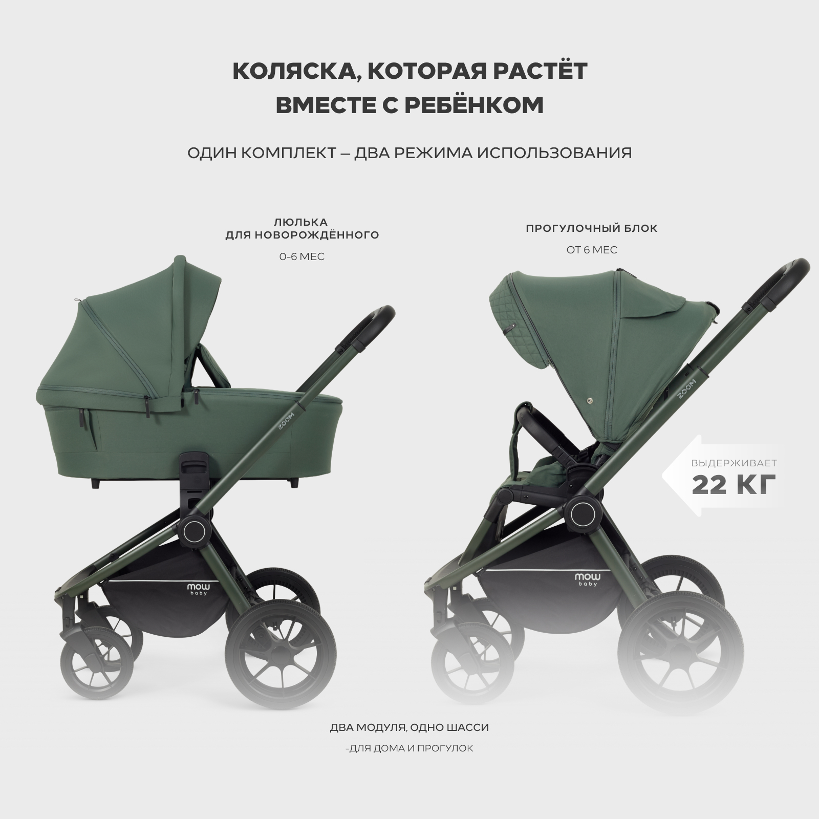 Коляска 2в1 MOWbaby Zoom зеленый - фото 12