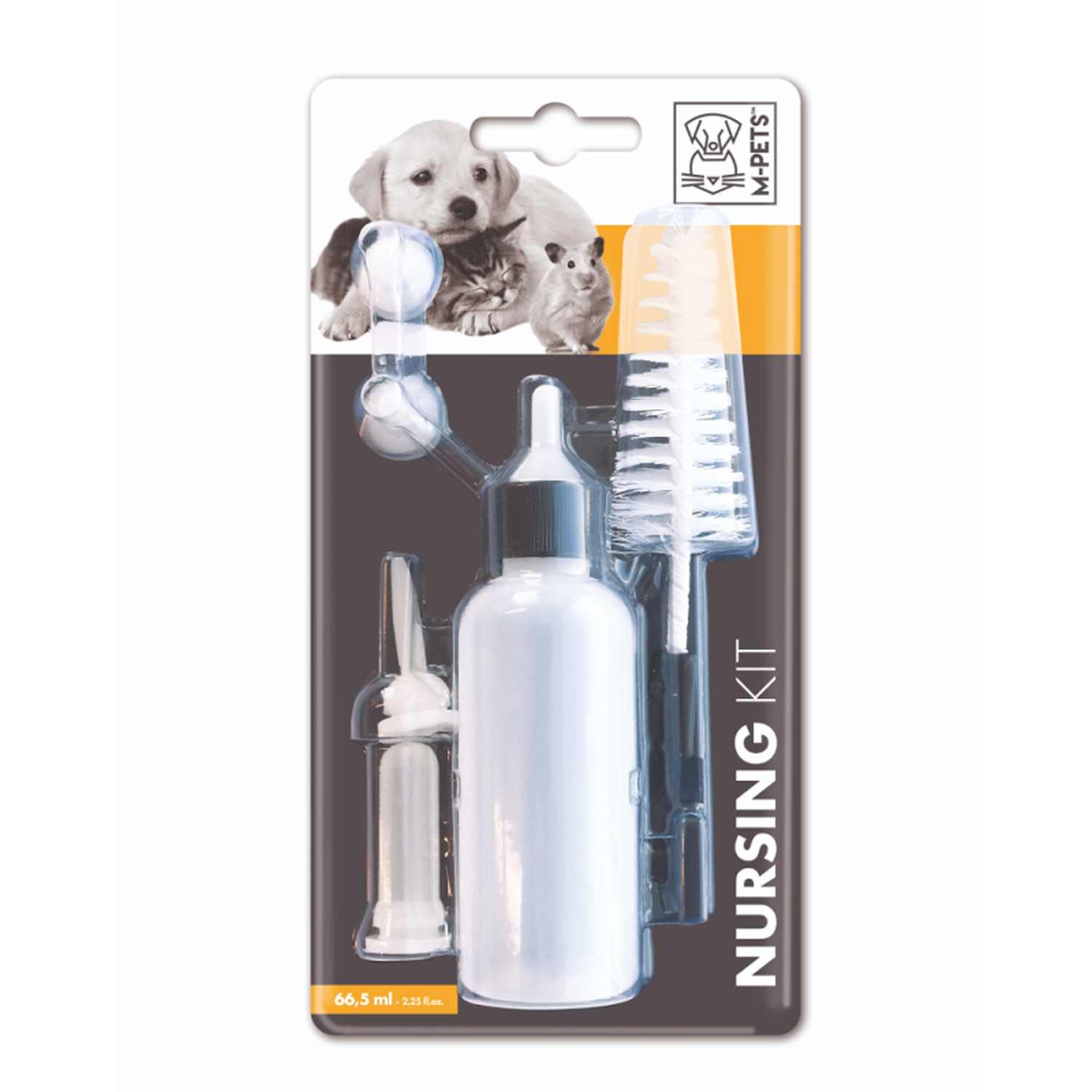 Набор для вскармливания котят и щенков M-PETS бутылочка 5 сосок ёршик 66.5мл - фото 1