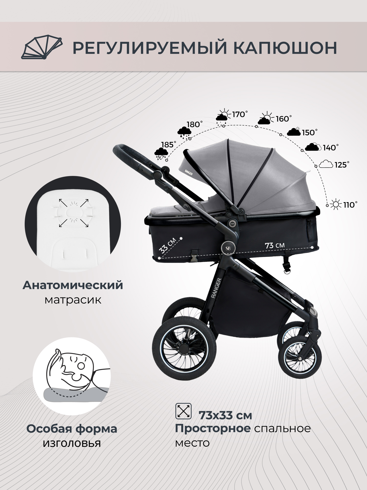 Коляска трансформер Sweet Baby серый - фото 3