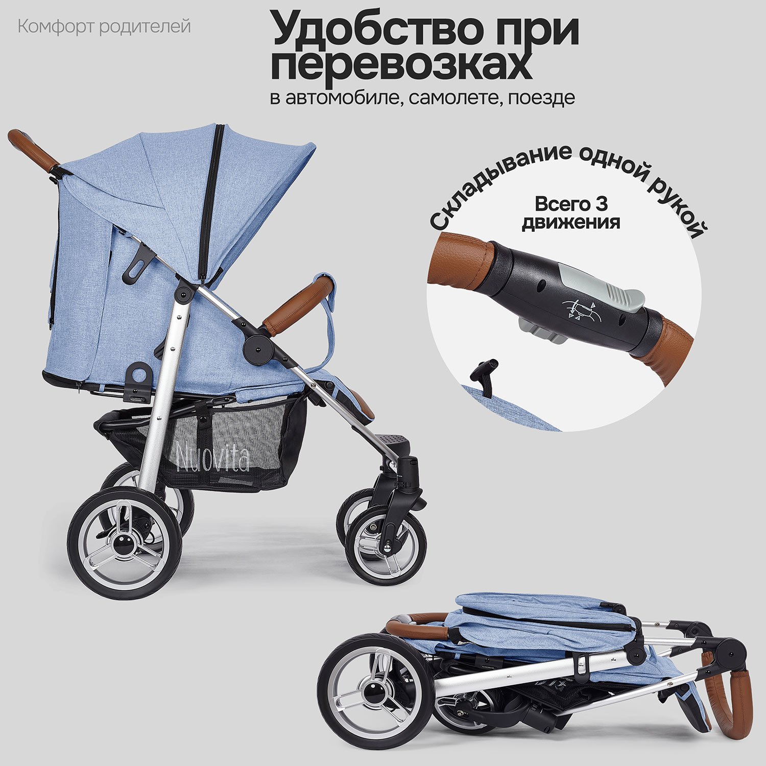 Коляска прогулочная Nuovita Corso голубой - фото 9