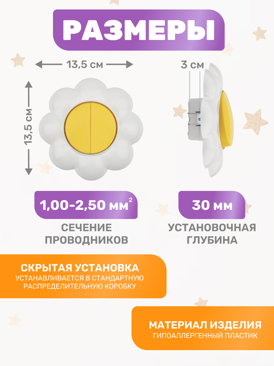 Выключатель Kranz HAPPY «Ромашка» двухклавишный скрытой установки - фото 2