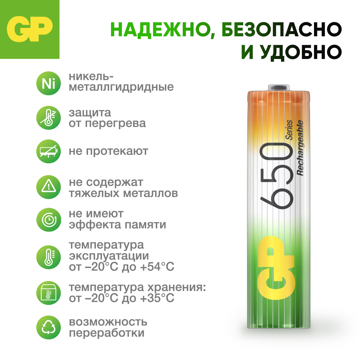 Перезаряжаемые аккумуляторы GP 65AAAHC AAA емкость 650 мАч - 2 шт в клемшеле - фото 3