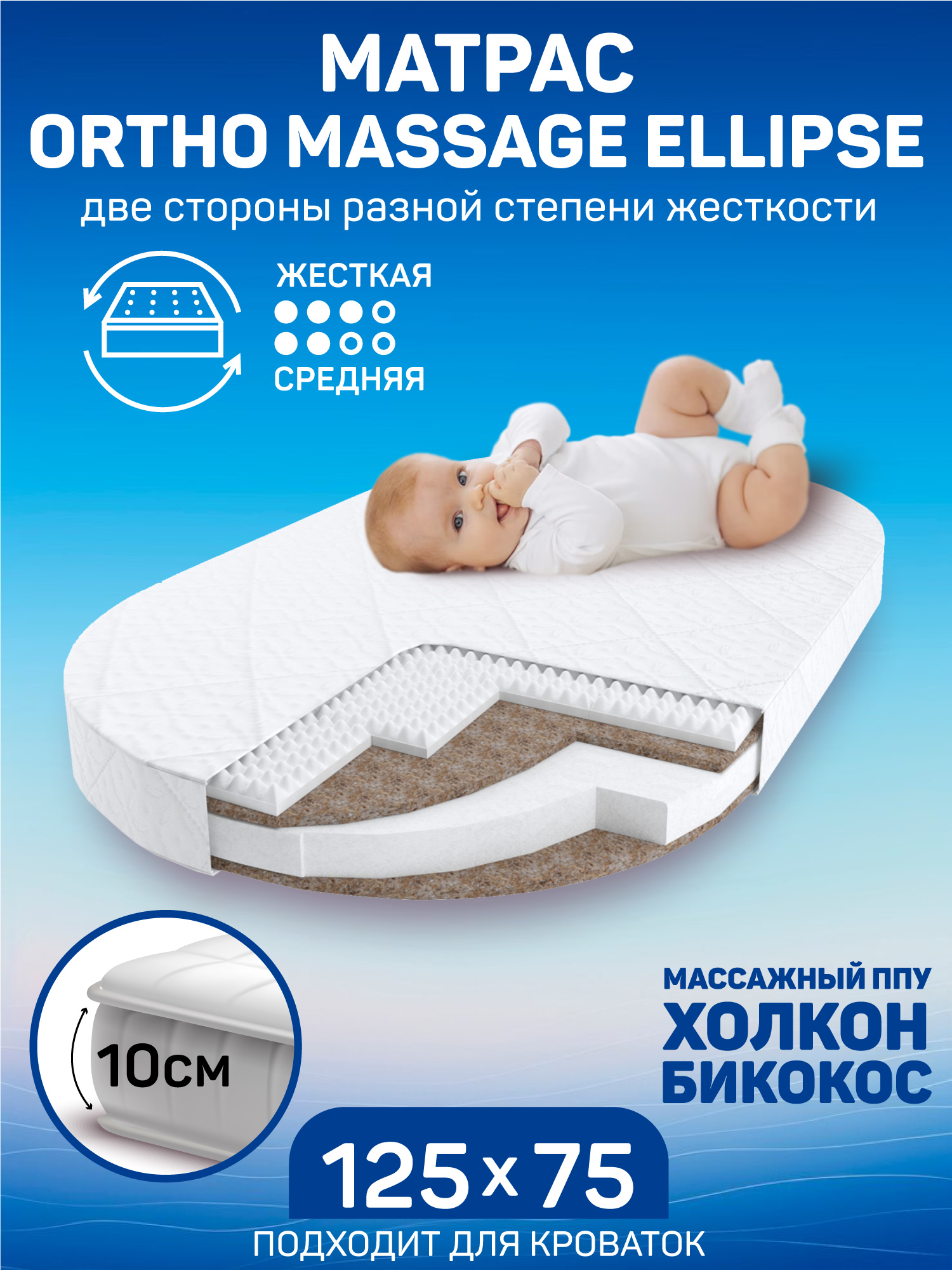 Матрас овальный Amarobaby Ortho massage ellipse 125х75 - фото 1