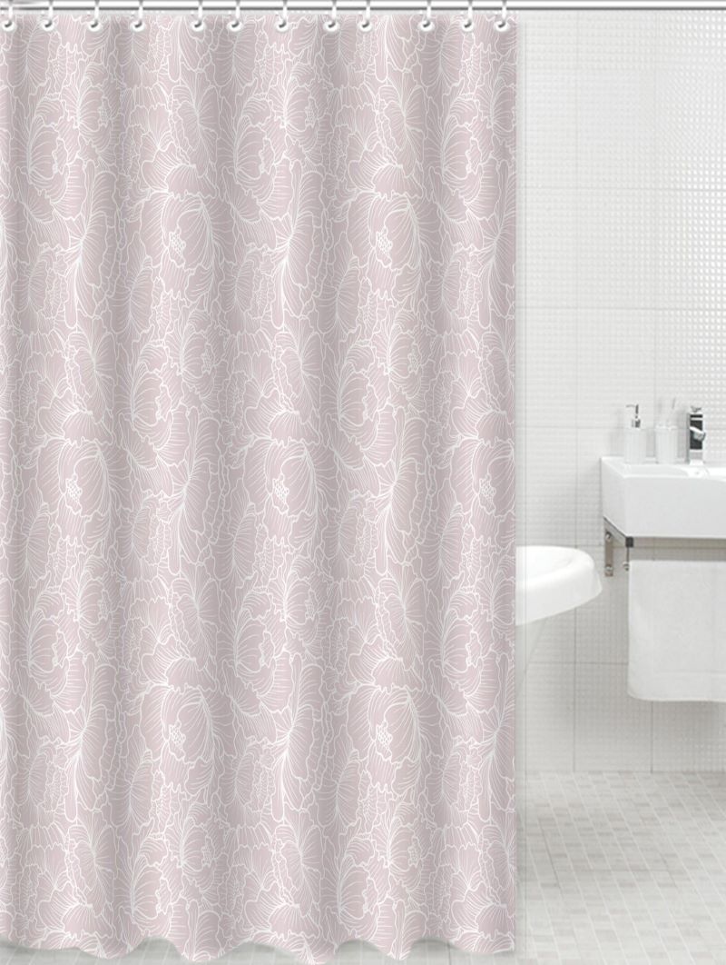Шторы для ванны Delphinium Пион полиэстер 180х180см 12 колец розовый - фото 1
