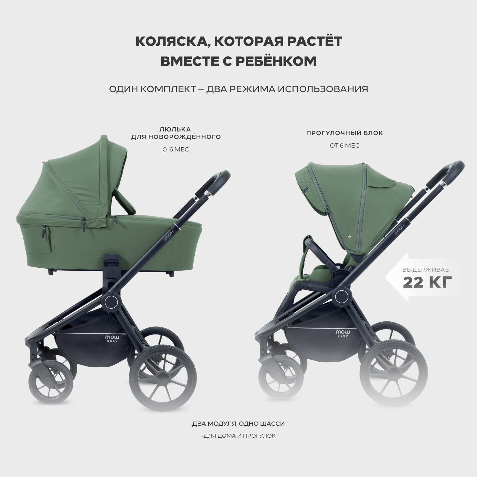 Коляска 2в1 MOWbaby Zoom 2в1, olive хаки - фото 10