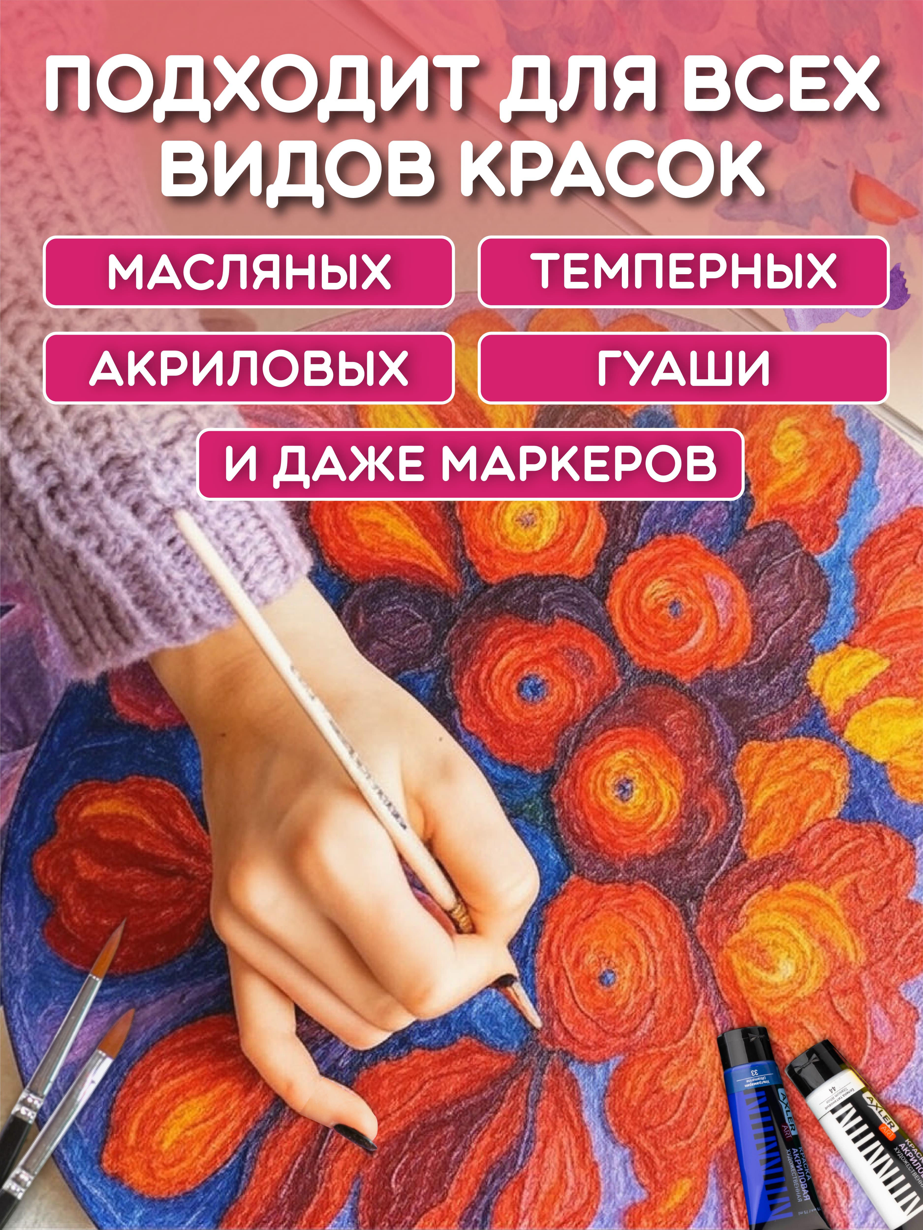 Холсты на подрамнике для рисования AXLER грунтованные набор 4 шт круглые для масляных красок и акрила 100% хлопок - фото 5