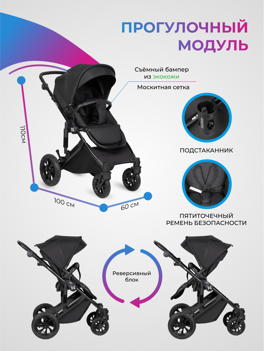 Коляска 3в1 Farfello Molly Pro черный - фото 10