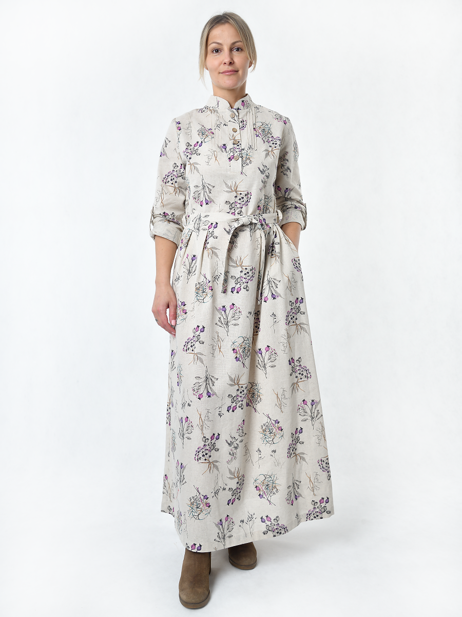 Платье Льняная Горница пл025-02/бежевый-сиреневый-серый - фото 9
