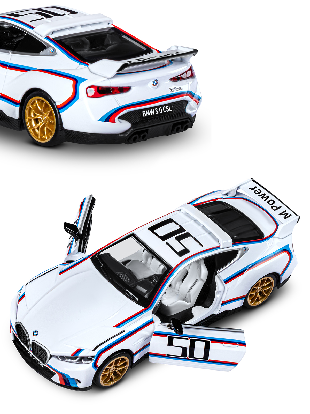 Автомобиль АВТОпанорама BMW 3.0 CSL 1:34 белый JB1251661 - фото 11