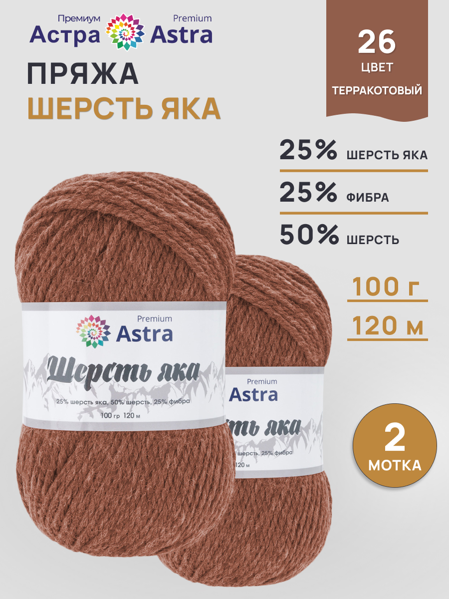 Пряжа для вязания Astra Premium Шерсть яка 100 г 120 м 2 шт - фото 1
