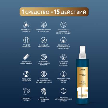 Крем-флюид Ollin perfect hair многофункциональный 15 в 1 несмываемый 250 мл