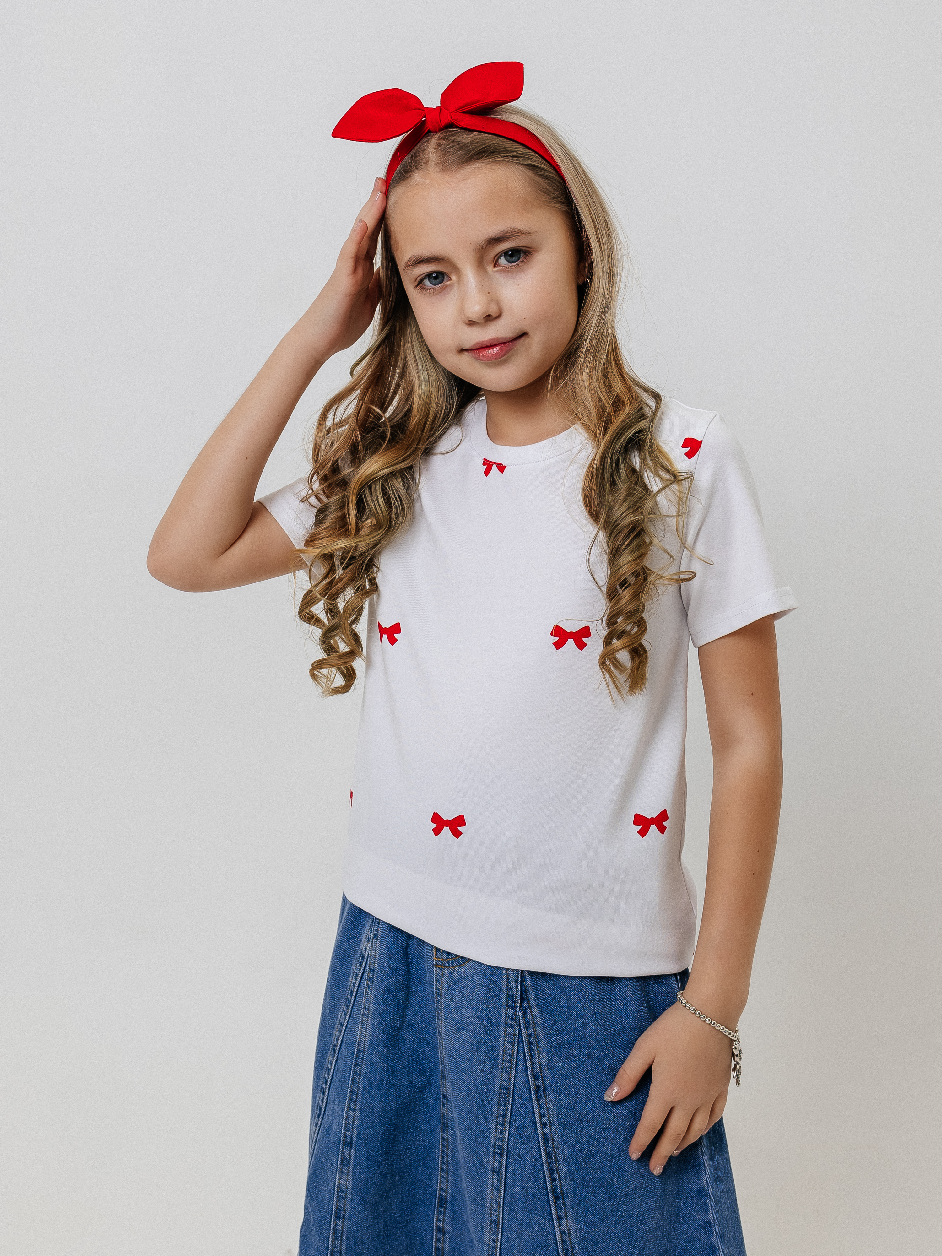 Футболка Селтекс Ю_ФК34 белый/бантик красный - фото 1