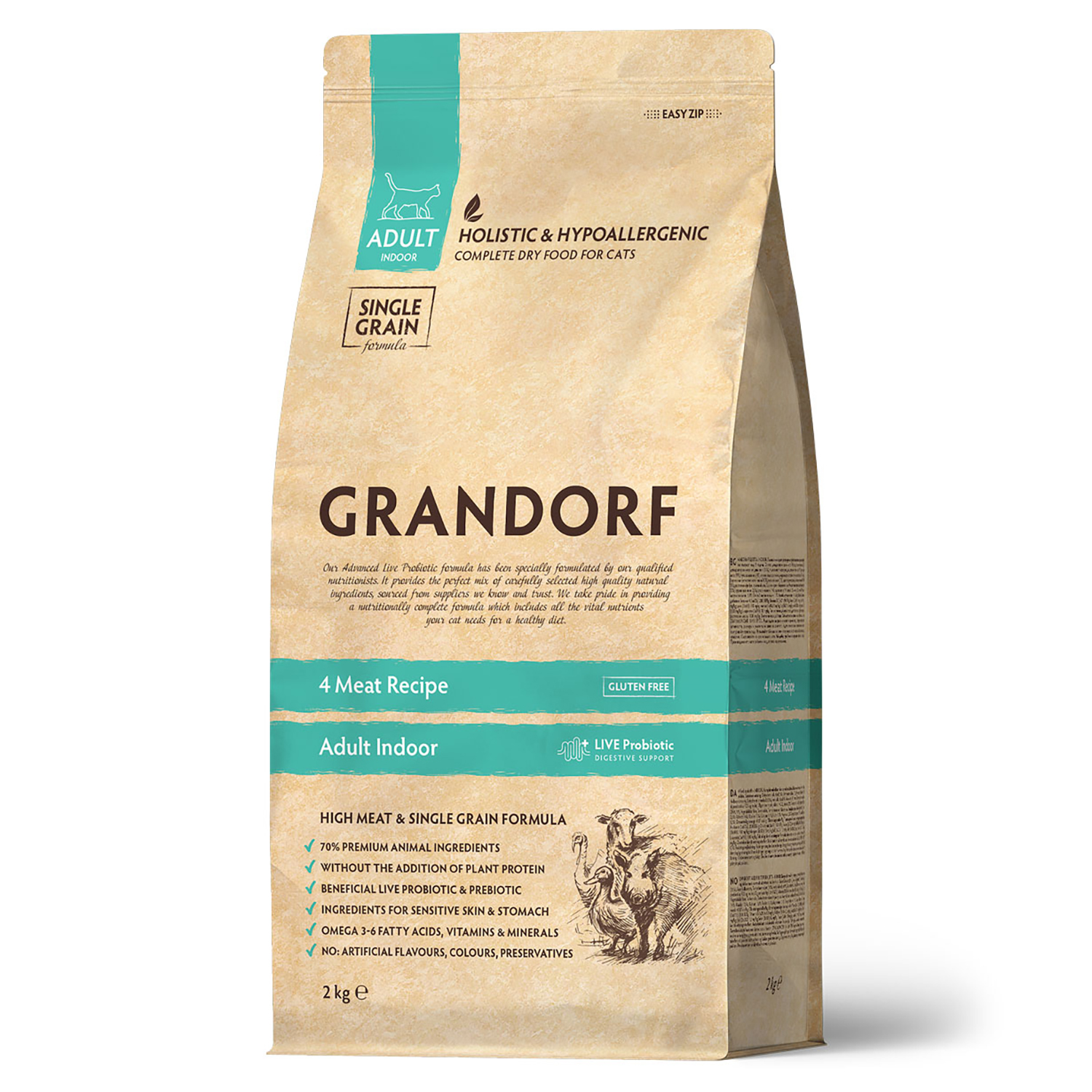 Корм для кошек Grandorf 2кг четыре мяса - фото 1
