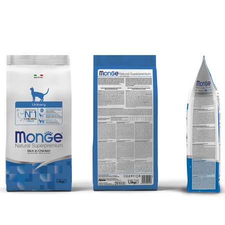 Корм сухой для кошек MONGE 1.5кг курица профилактика МКБ