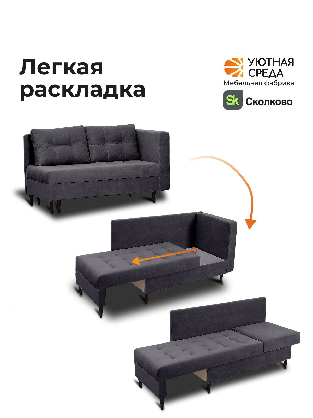 Диван Уютная среда велюр графит черный - фото 6