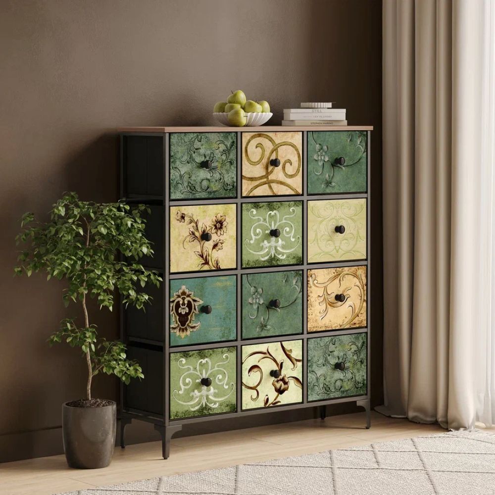 Комод Leset Лунет 12 ящиков Каркас Черный ящики Мульти зеленый - фото 11