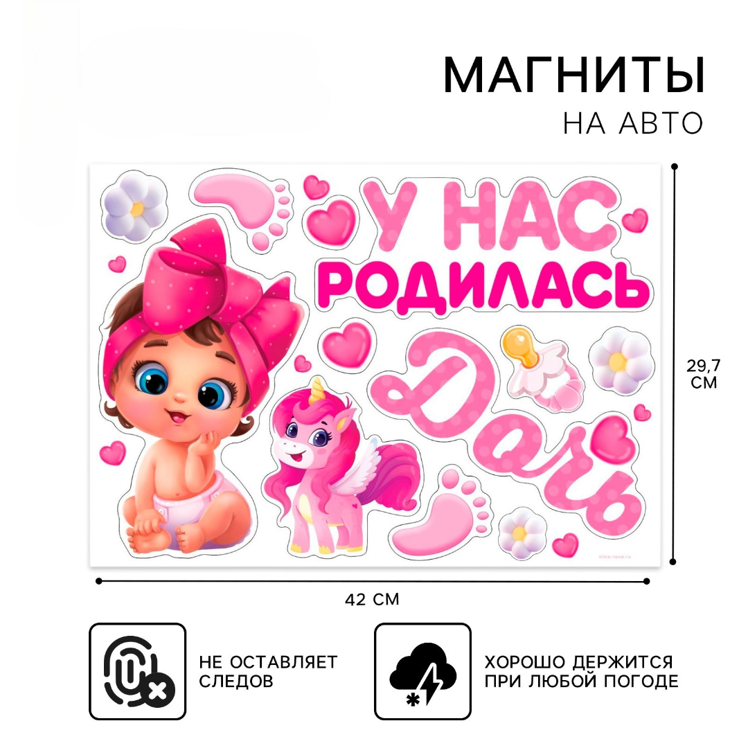 Набор магнитов на авто Зимнее волшебство «У нас родилась дочь» на выписку - фото 1
