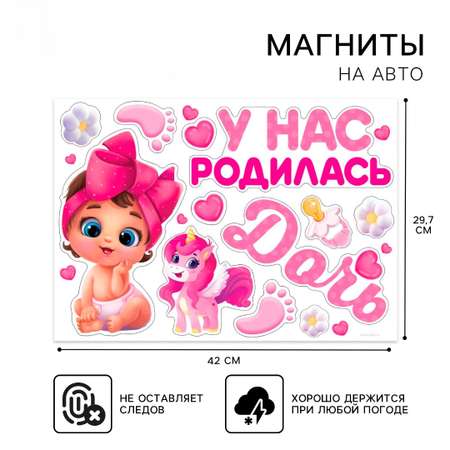 Набор магнитов на авто Зимнее волшебство «У нас родилась дочь» на выписку
