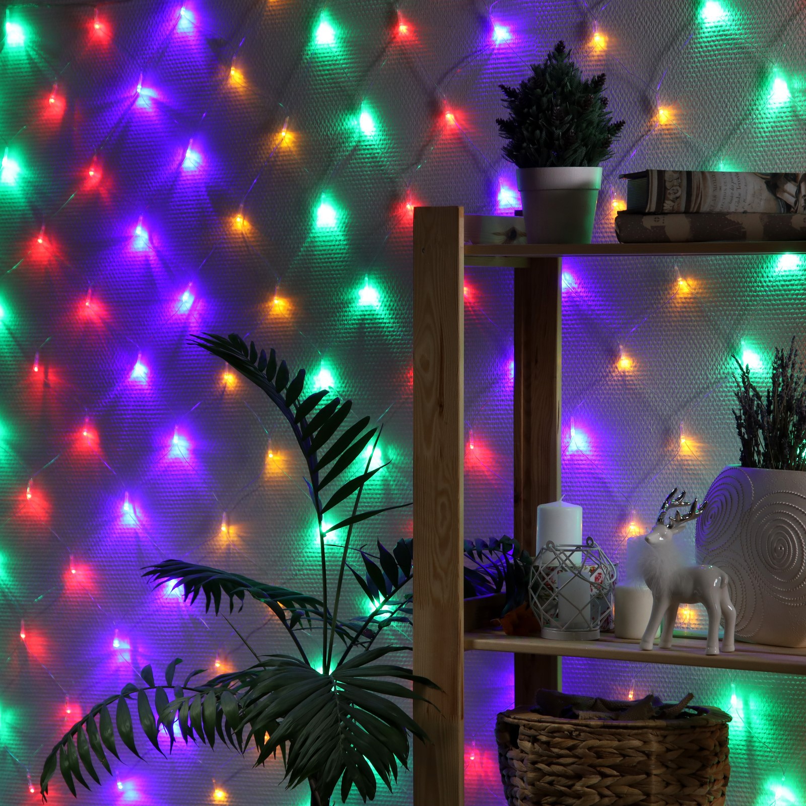 Гирлянда Luazon «Сеть» 1.6 × 1.6 м IP20 прозрачная нить 144 LED свечение мульти 8 режимов 220 В - фото 1