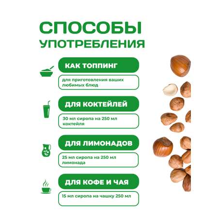 Сироп Ноль грамм без сахара для напитков кофе лимонадов Лесной орех 250мл