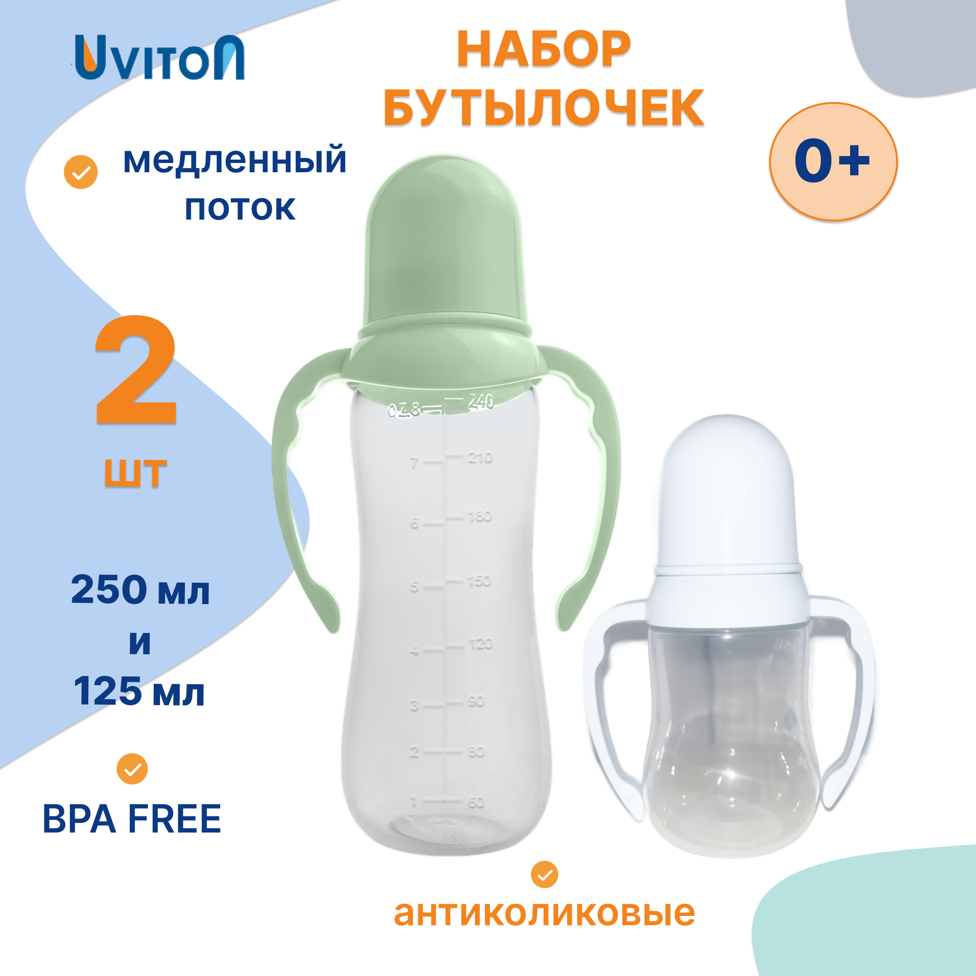 Бутылочка Uviton Anti-Colic 250 мл 2 шт. - фото 2