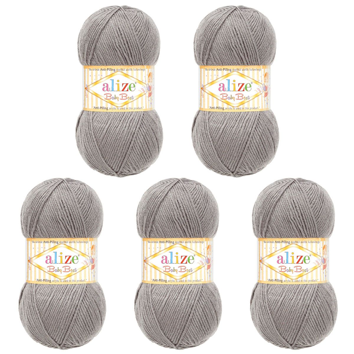 Пряжа для вязания Alize baby best бамбук акрил с эффектом антипиллинг 100 г 240 м 119 серое небо 5 мотков - фото 5