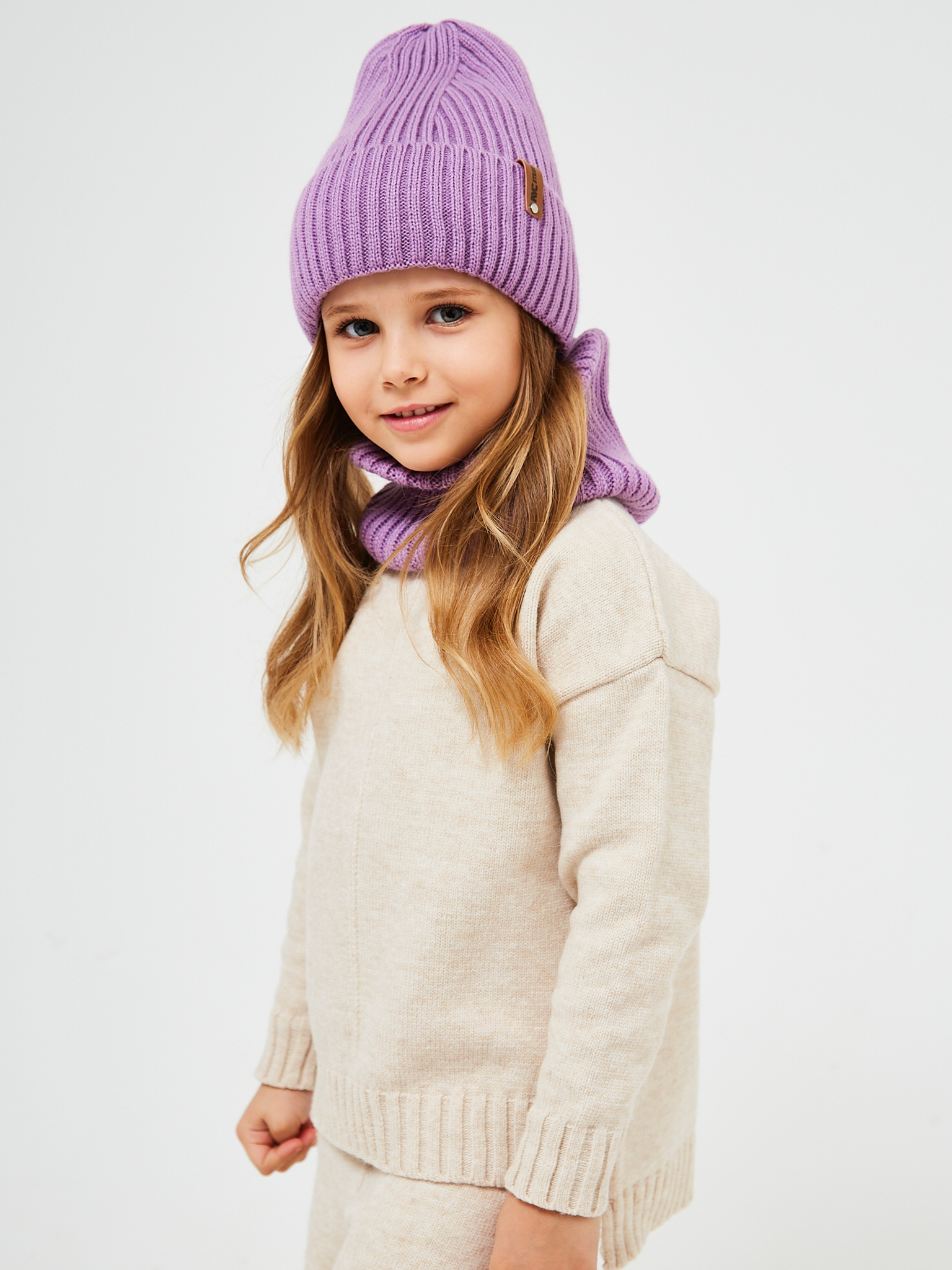 Шапка и снуд NYCkids NYC-H-53-poloski-lilac - фото 9