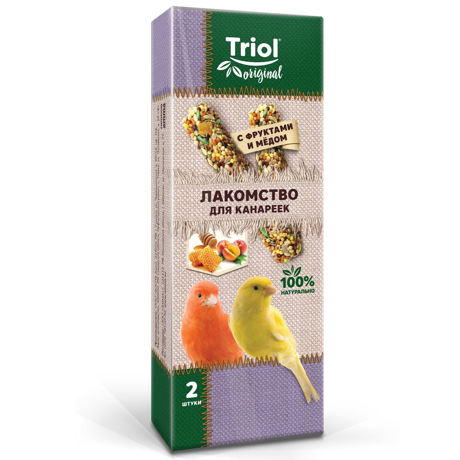 Лакомство для канареек Triol Original с фруктами и мёдом 2шт 55г - фото 1