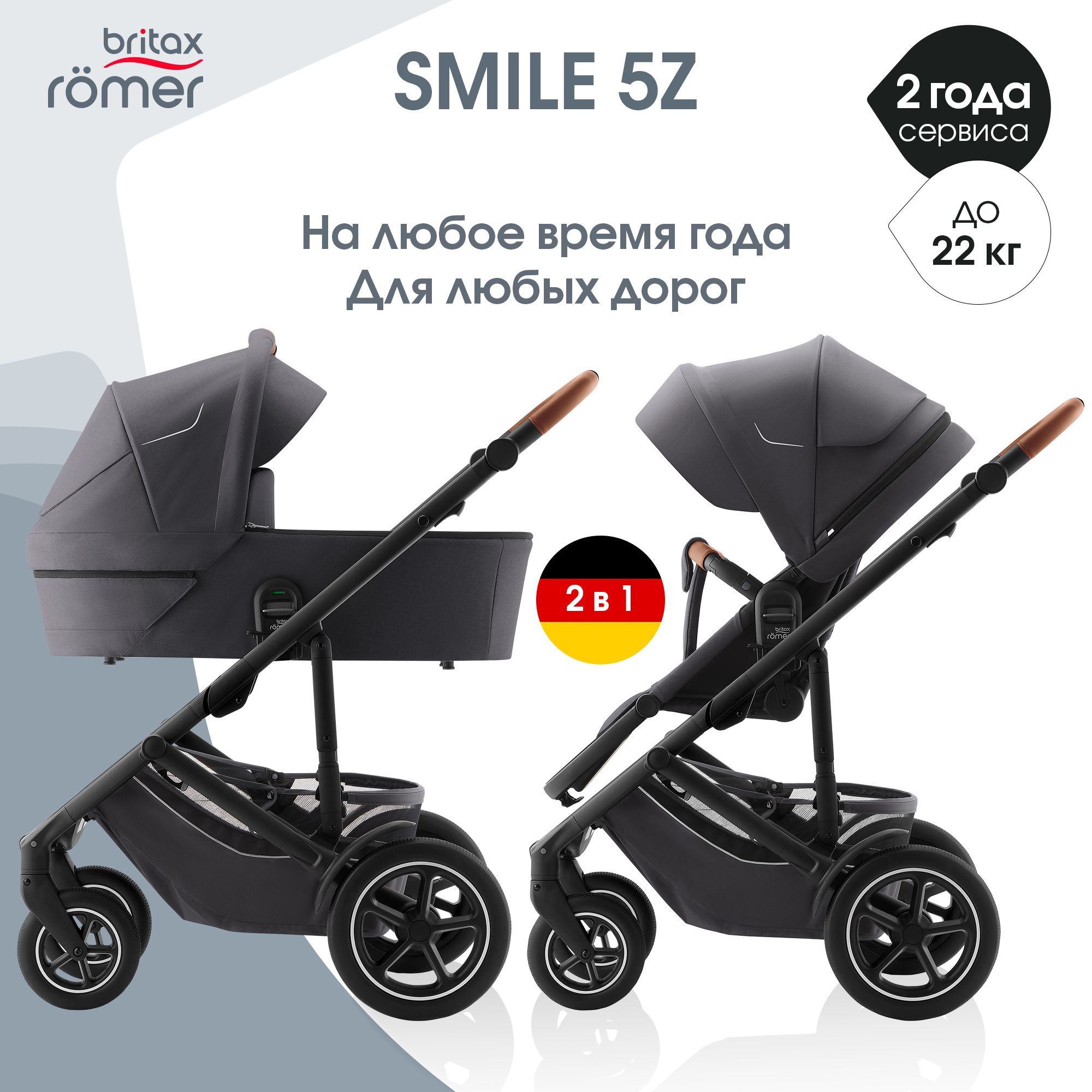 Коляска 2в1 Britax Roemer Smile 5Z Midnight Grey серый - фото 16