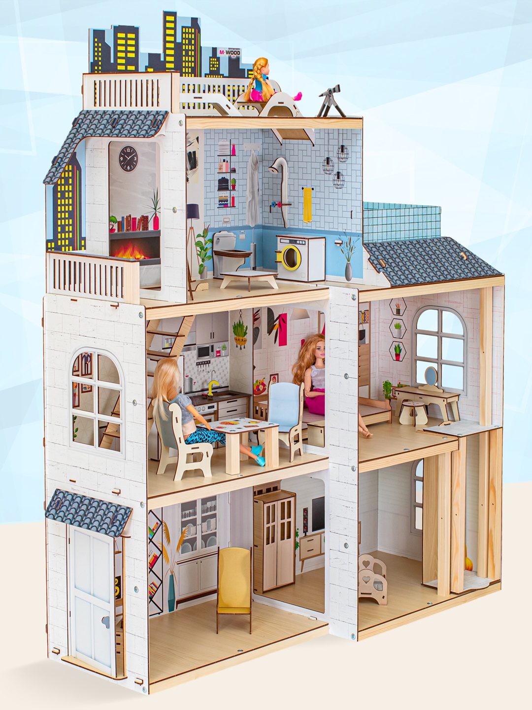 Домик для кукол M-WOOD 115 см с мебелью 3037 - фото 6