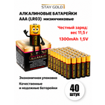 Батарейки ААА мизинчиковые алкалиновые Stay Gold набор 40 штук