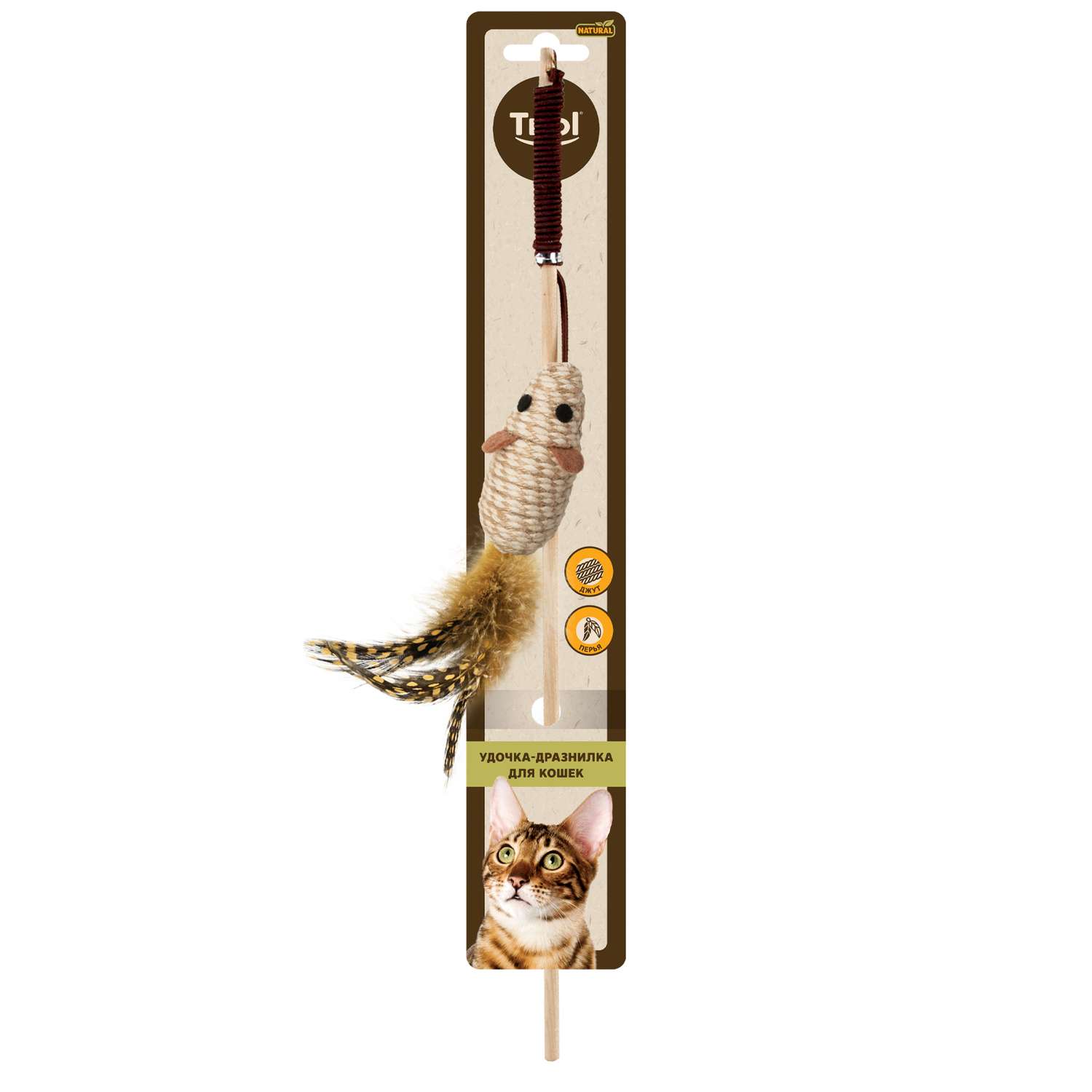 Игрушка-дразнилка для кошек Triol Natural Мышка с перьями натуральные материалы 70/400мм - фото 2