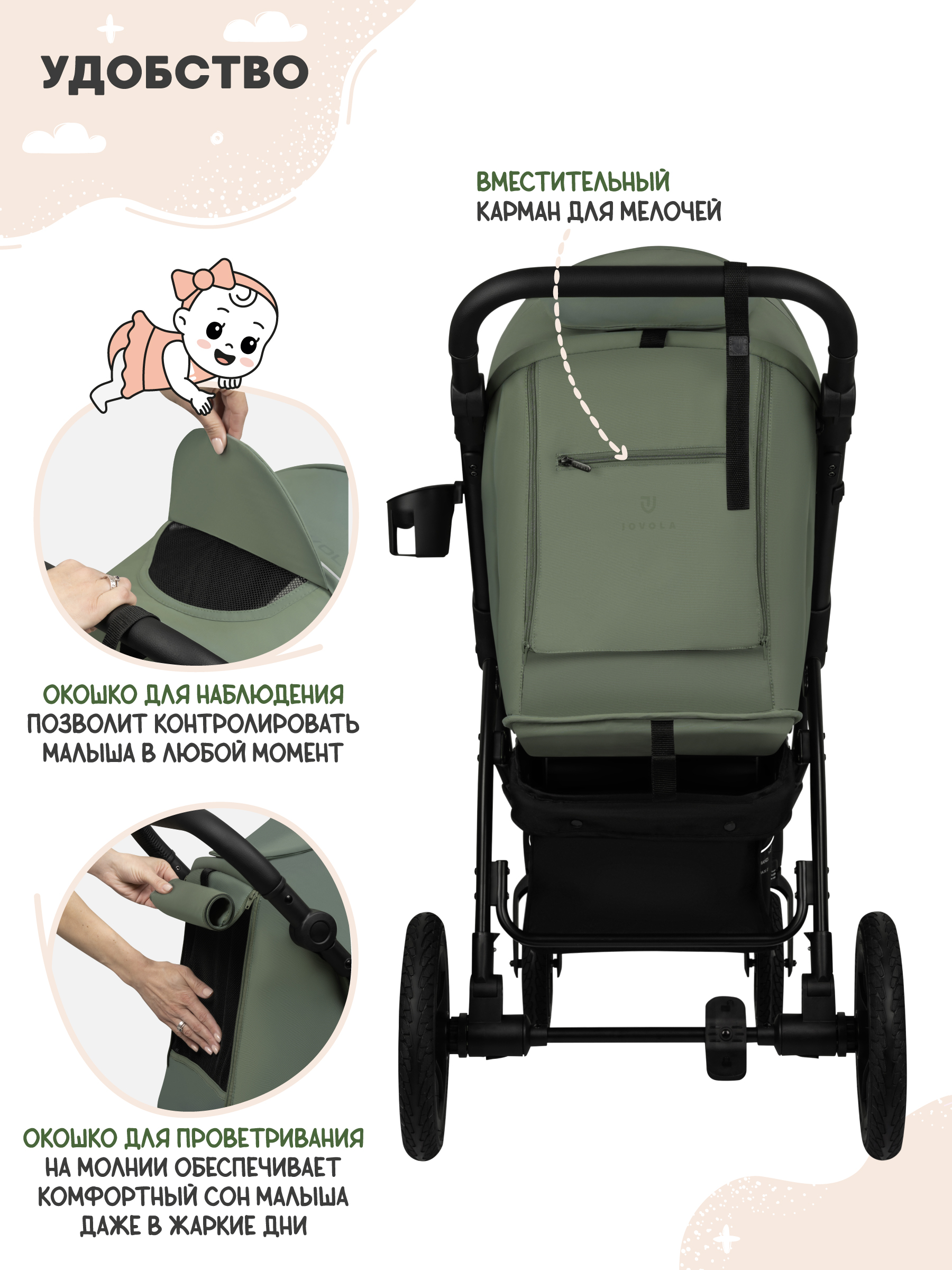 Коляска прогулочная JOVOLA Selena Air new зеленый - фото 9
