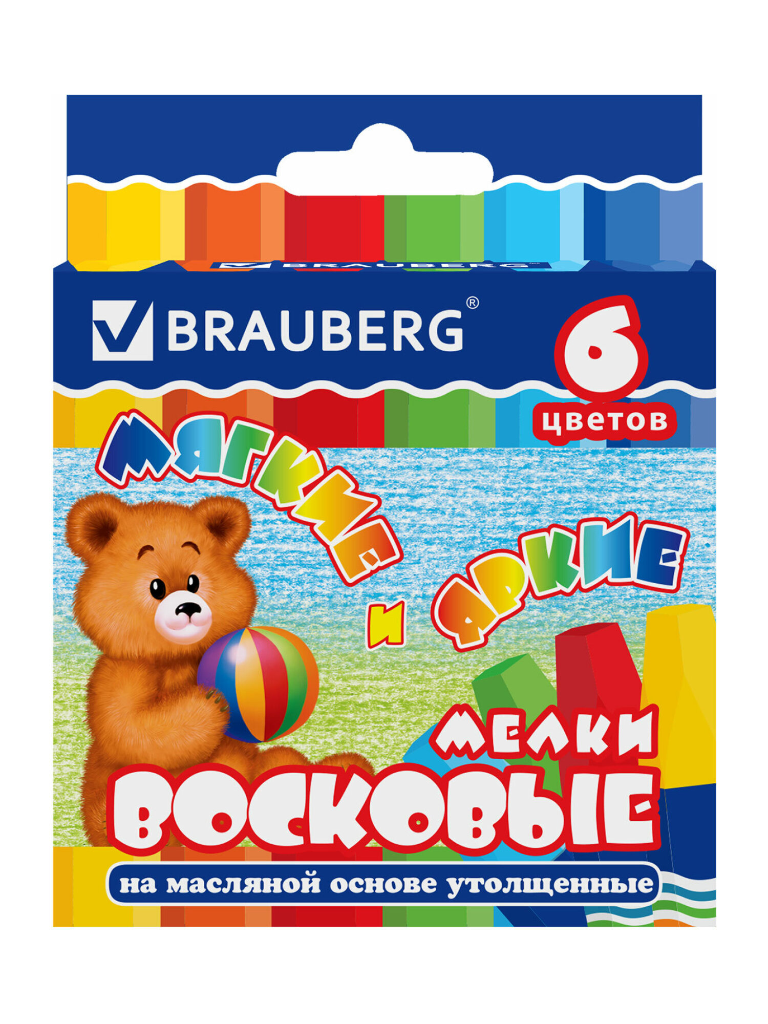 Восковые мелки Brauberg 6 шт. - фото 8